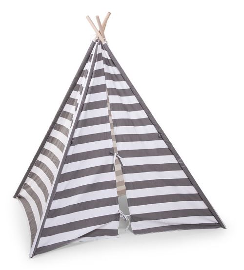 Childhome - Tipi Tent Wood - Grey White Stripes Childhome - Tipi Tent Wood - Grey White Stripes