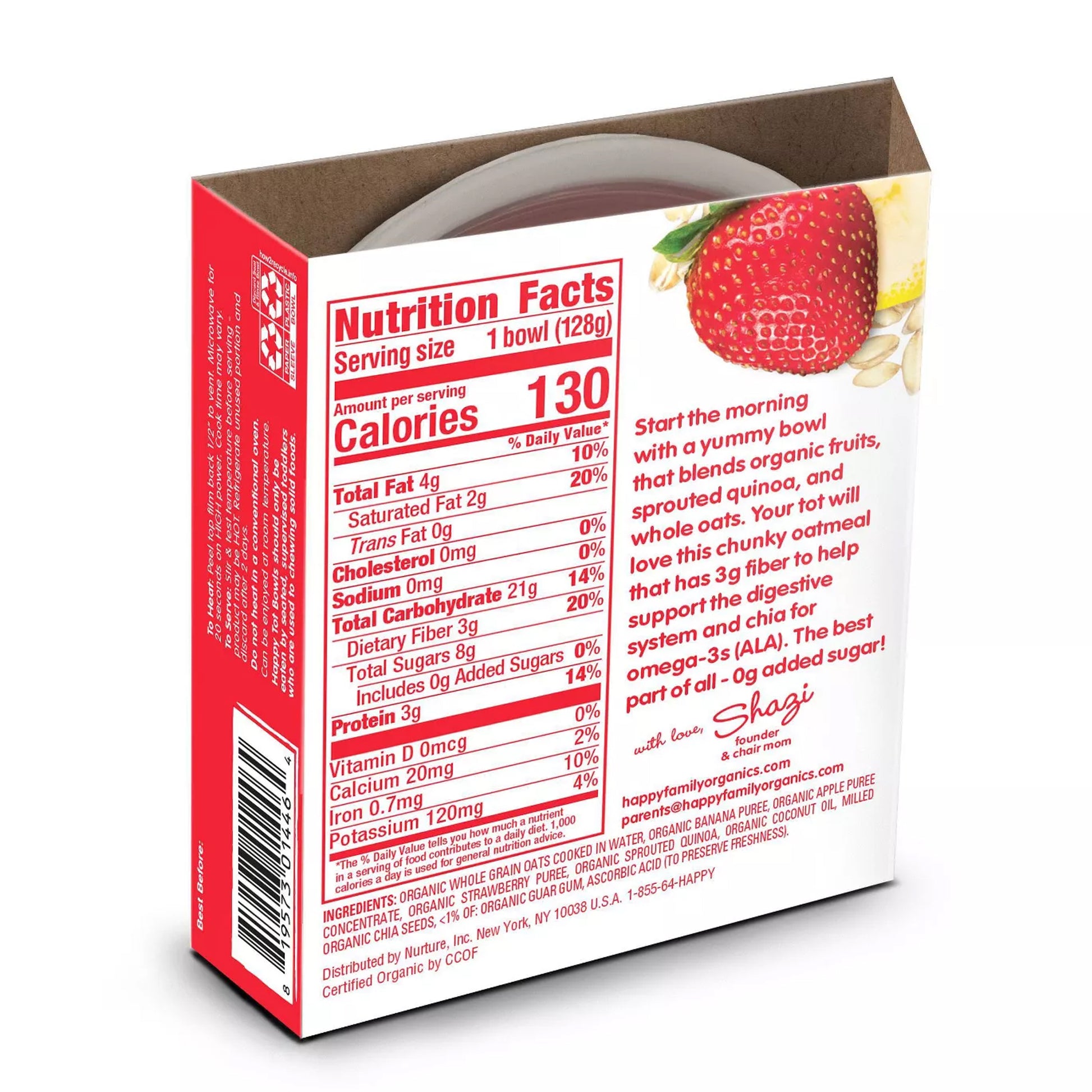 Happy Tot Organics Super Morning - Organic Oatmeal Sprouted Quinoa with Banana & Strawberry Bowl 128g - BambiniJO | Buy Online | Jordan